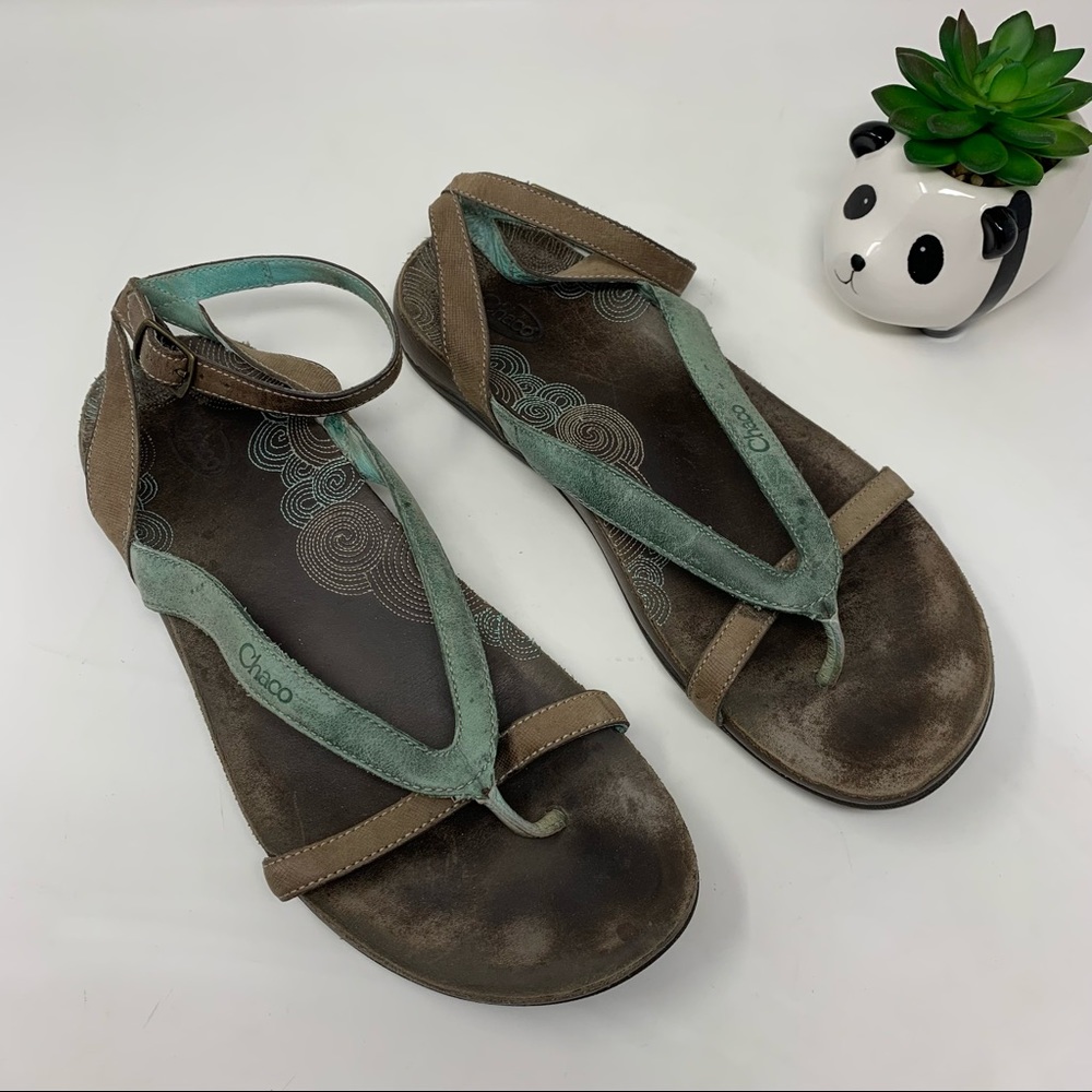 CHACO’S Turquoise Juniper Leather Strappy Sandals